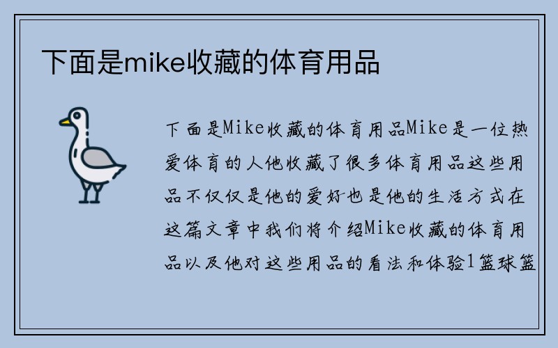 下面是mike收藏的体育用品